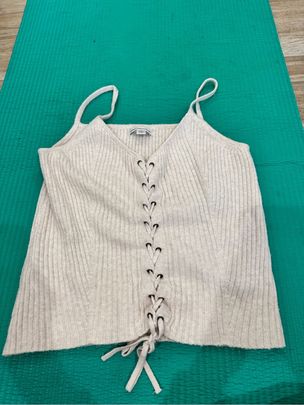American Eagle Outfitters Ribbed Lace-Up Cami - Cream